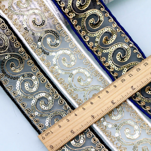 Larghezza 4.5 cm nastro di pizzo stile etnico retrò tulle paillettes codice a barre Golden Corded ricamo pizzo trim per accessori di abbigliamento - Product Image 6