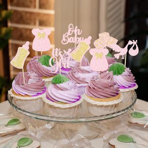 Adornos para Cupcakes 'Oh Baby', Adornos para Cupcakes 'It's Girl' con Purpurina Rosa, Decoraciones para Pastel para Baby Shower, Fiesta de Cumpleaños de Niña - Product Image 4