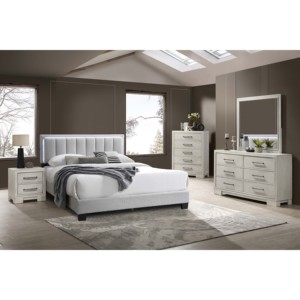 Comodino Moderno Stile Fattoria con Gambe Quadrate e Maniglie Eleganti, Bianco Anticato, Arredamento Camera da Letto - Product Image 5