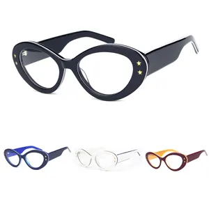 Kacamata bingkai mata optik desain baru mode kustom kacamata bingkai bentuk Oval untuk pria wanita 2024