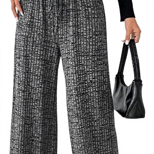 Pantalon large en velours épais pour femme, taille mi-haute, coupe ample, mélange de coton, couleur unie, avec poches, collection automne - Product Image 2