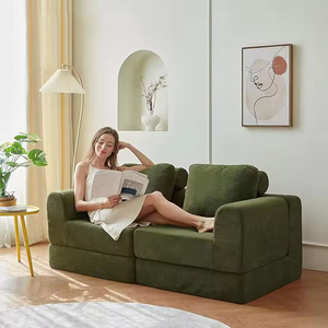 Sofá seccional Modular de <span class=keywords><strong>dos</strong></span> asientos Chesterfield blanco de lujo nórdico, sofá cama moderno en forma de L para sala de estar, conjunto de Material de tela con esponja - Product Image 3