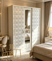 Armoire coulissante en acier à 3 portes avec tiroir inférieur, armoire de chambre durable, armoire de rangement pour vêtements pour hôtel et appartement, vente en gros