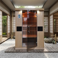 Cabina de Sauna de Infrarrojos Lejanos de Cedro Rojo Sólido para 2 Personas, Modelo Vail, Bajo EMF, con Panel de Control Computarizado, Enchufe Estándar de EE. UU., 240V