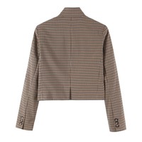 Blazer à double boutonnage en tissu écossais pour femme PB&ZA, col mandarin, manches longues, veste tissée, tenue de bureau pour l'automne