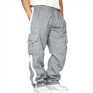 Men's Gray Cargo Jogger Pants Elastic Waist Drawstring Side Pockets Casual Sweatpants Autumn Wear - Product Image 1