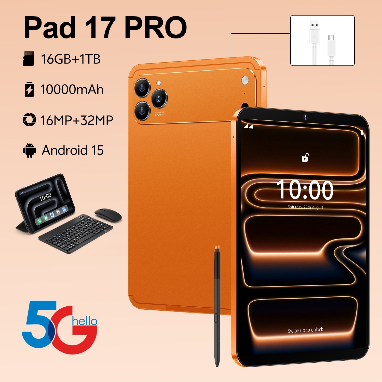 Global Version 5G Tablet with 10000mAh Battery - Pad 17 Pro Max