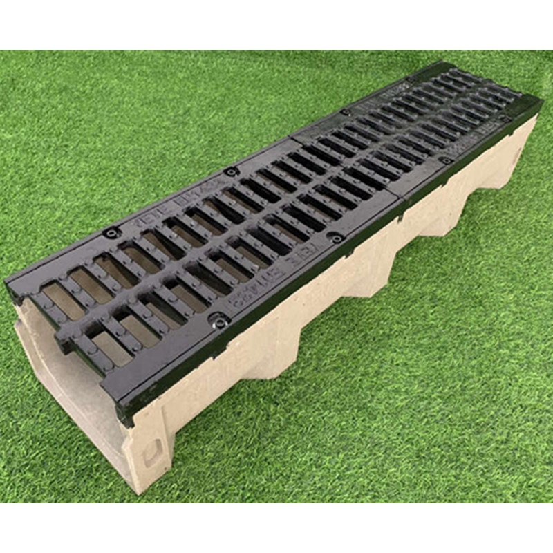 Custom E600 CO 150*150mm heavy duty Polymer drainage channel with ductile cast iron trench gatingfor gully water drainage system