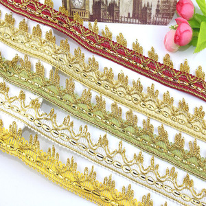 Tre fiori Tinsel oro tenda di pizzo etnico nastro di pizzo <span class=keywords><strong>per</strong></span> gli accessori del vestito - Product Image 1