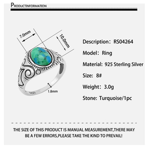 Attrayant Design à la mode 925 <span class=keywords><strong>bague</strong></span> en argent Sterling avec pierre <span class=keywords><strong>Turquoise</strong></span> naturelle Style rétro cadeau de fiançailles hommes femmes - Product Image 6