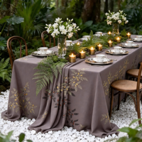 Nappe à imprimé de branches botaniques, couverture de table vintage à motifs de brindilles végétales pour banquets de mariage, hôtels, restaurants et décoration de tables d'événements