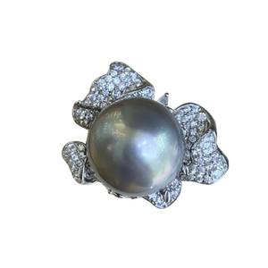 Bague en argent pur avec perle d'eau douce ronde de 13-14 mm, nœud, gris platine naturel, avec des anneaux de perles d'eau douce presque parfaits - Product Image 5