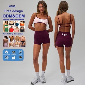 Custom Logo Cross Back Adjustable Gym <b>Padded</b> Yoga Bra Set with Contrast Binding Print Pattern Contrast Colour for Running Yoga - Product Image 1