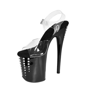 Tacones de aguja negros transparentes con diamantes y tiras, 20 cm, suela de goma, artículo popular de comercio electrónico internacional, envío rápido. - Product Image 5