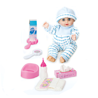 Poupée en plastique 14 pouces pour bébé avec alimentation pour jeu, ensemble d'accessoires, 12 sons, pleurs et fonctions urinaires, style jouet modèle