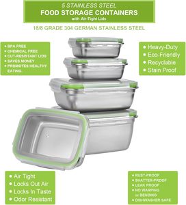 Conteneur alimentaire de cuisine en acier inoxydable 304 poli mat, étanche, 350-1800 ml, design détachable, pour préparation de repas, vente en gros - Product Image 3