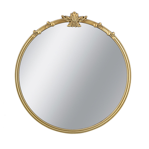 Round <b>Wall</b> Mirror 30x31 Gold Finish <b>Decorative</b> <b>Leaf</b> Crest - Product Image 2