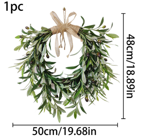 Serie Bosque 65 #   Corona Navideña de Graduación de 60 cm/24 Pulgadas, Base de Plástico Verde Oscuro, Ramas de Hojas de Olivo, Flores Decorativas - Product Image 4