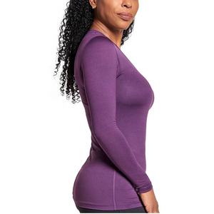 Chemises à manches longues à col en V pour femmes, couche de base thermique d'hiver, compression, spandex/polyester, pour le vélo, la course à pied, l'entraînement - Product Image 2