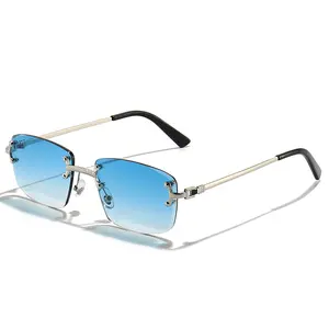 Toptan kare güneş gözlüğü mavi-HBK degrade lens metal güneş gözlüğü çerçevesiz kare mavi uv400 yüksek kaliteli kahverengi kadın güneş gözlüğü erkekler 2022 için çerçevesiz