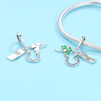 Vente en gros Plata Charm S925 Argent Trèfle à quatre feuilles Coccinelle Pendentif Perles Charms pour Bracelet Collier DIY Cadeau Accessoires