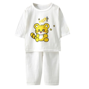 Vêtements d'intérieur pour enfants, printemps, côtelé, imprimé animal, coton, sept manches, fin, respirant, climatisation, vêtements pour bébé garçon - Product Image 5