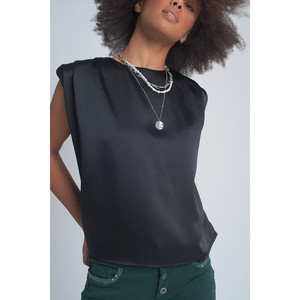Top senza maniche in raso raccolto nero - Product Image 2