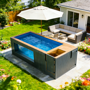 Piscine extérieure de luxe en fibre de verre de grande taille avec fenêtre en verre acrylique, conteneur préfabriqué pour piscine de 20 pieds et 40 pieds - Product Image 1