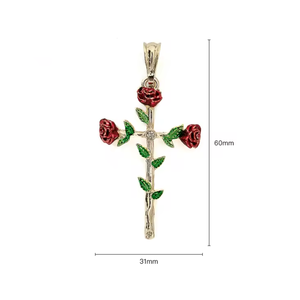 Nuevos hombres y mujeres Cruz de rosa roja Diamante de circón Pareja <span class=keywords><strong>simple</strong></span> Collar de Cruz de acero inoxidable Accesorios - Product Image 2