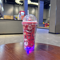 NOUVEAU 450ml Led Flashing Merry Christmas Party Drink Mug Kids Coffee Cup Reusable Plastic Christmas Tumbler with Lid and Straw