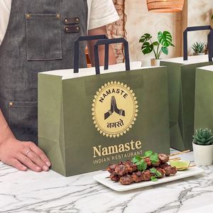 ถุงกระดาษคราฟท์สำหรับร้านอาหารไทยแบบนำกลับบ้าน พิมพ์โลโก้ของคุณเองได้ เป็นมิตรกับสิ่งแวดล้อม รีไซเคิลได้ ย่อยสลายได้ทางชีวภาพ - Product Image 6