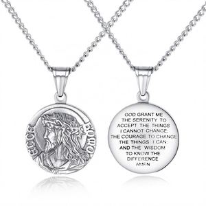 Collier pendentif médaille pièce mains en prière avec Prière du Seigneur inscrite, plaqué or 18 carats/acier inoxydable, bijoux chrétiens avec verset biblique - Product Image 3
