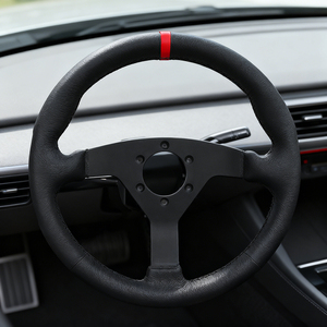 พวงมาลัยรถยนต์แต่ง 320 มม. หนังลายลิ้นจี่ แกนอะลูมิเนียมออกไซด์ สำหรับรถแข่ง/เกมแข่งรถ - Product Image 1