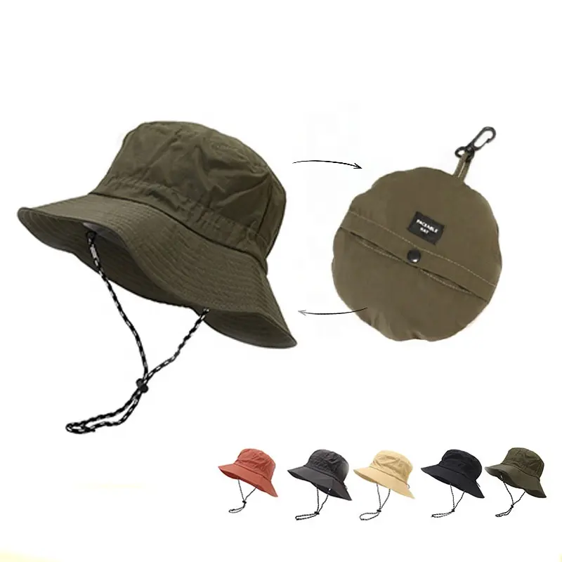 Topi nelayan mendaki berkemah luar ruangan tahan air topi ember pinggir perlindungan sejuk topi matahari cepat kering dengan tali