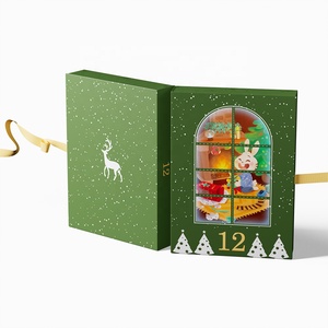 Boîte de calendrier de l'avent de Noël personnalisée de luxe, boîte surprise biodégradable de qualité supérieure pour jouets, à ouverture manuelle avec ruban - Product Image 3