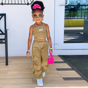 Setelan anak-anak musim panas musim gugur, setelan bayi perempuan, rompi Halter berlipat, atasan rompi gaya longgar, set celana kasual dua potong - Product Image 5