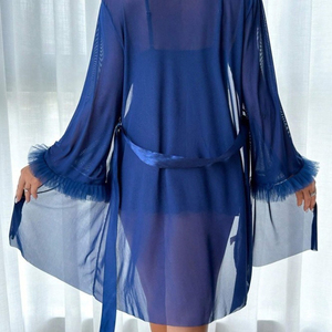 Sexy Camicia da Notte Sottile in Pizzo Trasparente, Lingerie Seducente in Stile Europeo e Americano, Set con Bretelle, Puro Desiderio - Product Image 2