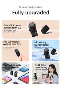 Microfono Lavalier Wireless 3 in 1 da 2.4GHz con Cancellazione del Rumore per Trasmissioni, Interviste, Telefoni, Fotocamere, Altoparlanti, Tablet e <span class=keywords><strong>PC</strong></span> - Product Image 5