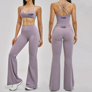 Nouveautés : Ensemble <span class=keywords><strong>de</strong></span> <span class=keywords><strong>sport</strong></span> <span class=keywords><strong>de</strong></span> <span class=keywords><strong>luxe</strong></span> élégant pour Pilates et Yoga, avec pantalon évasé taille haute, effet push-up fessier et dos élégant, séchage rapide - Product Image 1
