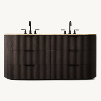 Meuble de salle de bain minimaliste en chêne naturel séché au four avec double vasque en marbre, façade cannelée, idéal pour salle de bain principale, villa, spa