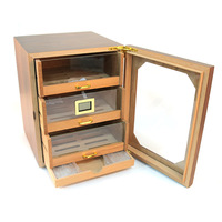 Coffret Cadeau de Luxe Personnalisable Grande Capacité pour Cigares, Ensemble de Fumeur en Verre Trempé, Étui à Cigarettes, Armoire à Cigares en Noyer