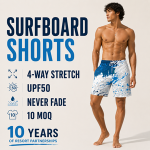 Shorts de surf techniques minimalistes hybrides pour homme, personnalisés, anti-frottement, sublimés, pour la plage, le sport et l'entraînement en salle de sport - Product Image 1