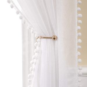 Lino Strutturato <span class=keywords><strong>Finestra</strong></span> <span class=keywords><strong>Tende</strong></span> Trasparenti con Pom Pom per la Camera Da Letto Soggiorno 54*96" - Product Image 2