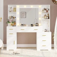 Table de toilette moderne en bois avec miroir éclairé rotatif, armoire à maquillage pliable pour chambre de filles, salle de bain, best-seller sur le net