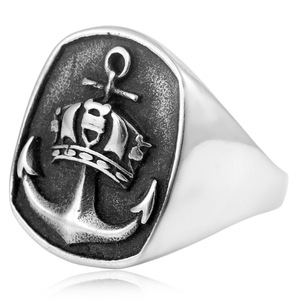 yunnique Men's Anchor <b>Titanium</b> Steel <b>Ring</b> Silver Geometric Design Fashion Jewelry Gift - Product Image 3