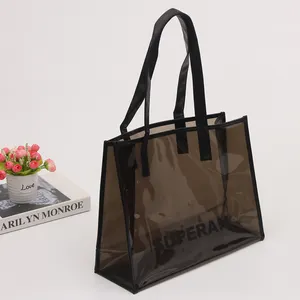 Atacado personalizado transparente pvc saco de compras, com logotipo, alça transparente, embalagem para presentes