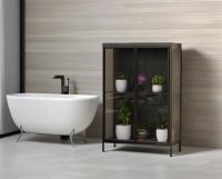 Armoire de rangement moderne à 2 portes en verre pour pots de fleurs 2 étagères réglables en acier inoxydable pour le salon de la maison