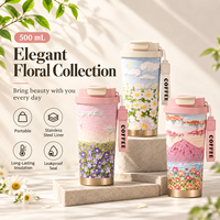 Gobelet isotherme en acier inoxydable de 16 oz avec revêtement SUS316, imprimé floral, double paroi sous vide, double couvercle pour usage quotidien – Vente en gros