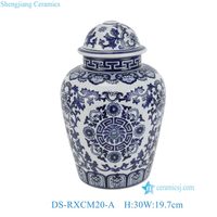 Lampe de table en céramique DS-RXCM20-A, style chinoiserie bleu et blanc, avec abat-jour en lin