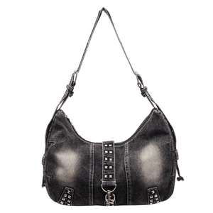 Bolso de Hombro Vaquero Estilo 2026, Bolso <span class=keywords><strong>Bandolera</strong></span> de Mezclilla Retro de Gran Capacidad con Remaches para Mujer - Product Image 1